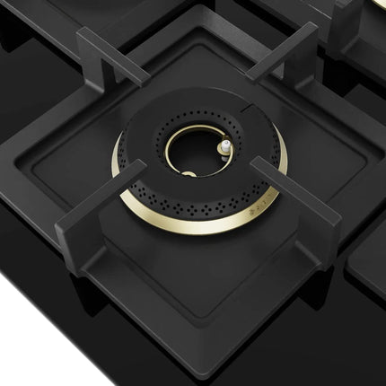 Bosch Built in Gas Hob Black Tempered glass Glass 4 Burner Auto Ignition 75 cm Full Brass 3D Ring Burners with Matt Black Heat Shields & Cast Iron pan supports (PNI7B6G20I) 