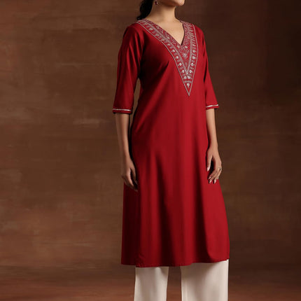 Libas Women's Viscose Rayon Yoke Design A-Line Kurta (29191OR Maroon 