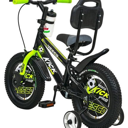 VESCO Kick Pro 14 T Kids Cycle with Balance Wheel & Back Rest Seat/Water Bottle | Frame 9 Inch | Ideal for 3 to 5 Years Boys & Girls (Green) 