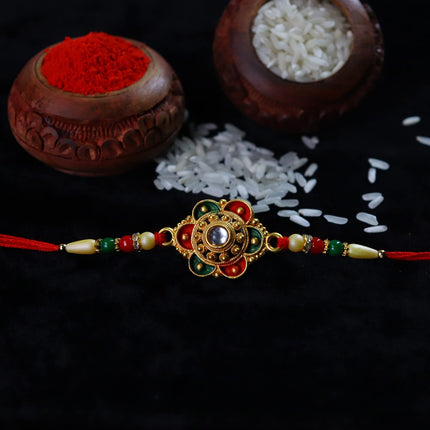 DeoDap Rakhi For Brother Set Of 1 with Silver Color Pooja Coin, Rakhi With Greeting Card, Rakhi For Kids, Brother And Bhabhi, Rakhi With Chocolate, Sweets, Rakhi With Gift, Rakhi Combo (K1_531_SP) 