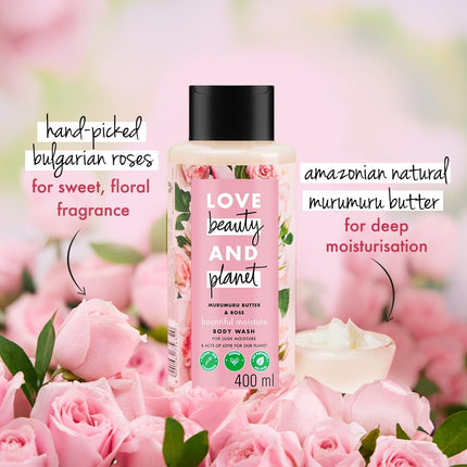 Love Beauty & Planet Murumuru Butter and Rose Moisturising Body Wash|Crème Shower Gel for Soft Skin,200ml 