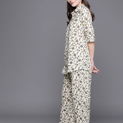 Libas White Printed Cotton Night Suit 