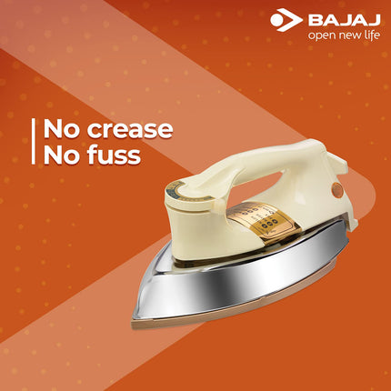 Bajaj DHX-9 1000W Heavy Weight Dry Iron with Advance Soleplate and Anti-Bacterial German Coating Technology, Ivory 