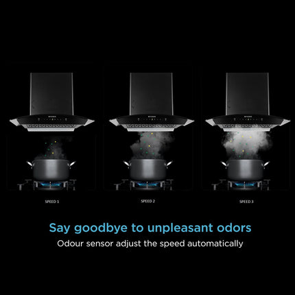 Faber Fully Automatic Autoclean Smart Chimney with Odour Sensor 75cm|Remote Control|1350 m3/hr Filterless|12 Yrs Warranty on Motor|Hood Stella 3D IN HC SC FL BK 75 