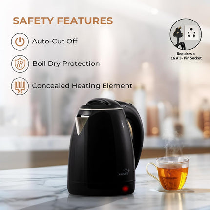 V-Guard VKP15 Prime 1.5 Litre Electric Kettle for Hot Water | Cool Touch Body | 2 Year Coverage By V-Guard |1500 Watt | Double Layer Outer Body,Plastic,Black 
