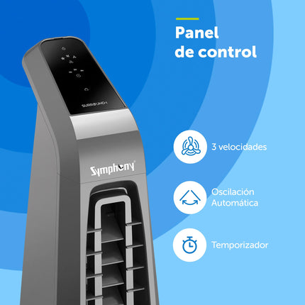 Symphony Surround-i High Speed Bladeless Technology Tower Fan for Home With Touchscreen Control Panel, Remote, and Swivel Action (White) 