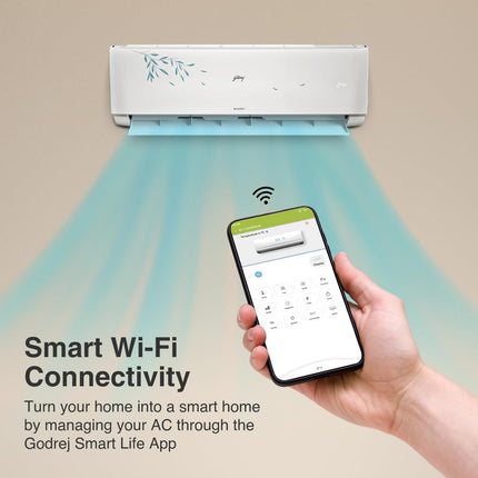 Godrej 1.5 Ton 3 Star, Wi-Fi, 5 Years Comprehensive Warranty, 5-In-1 Convertible Cooling Inverter Art Studio Split AC (4 Way Air Swing, Copper, 2024 Model, AC 1.5T EI 18AINV3R32 PYQ IVBL IOT, White) 