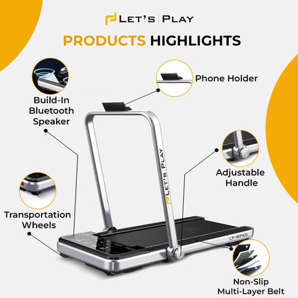 Let's Play Walking Pad Treadmill for Home Foldable 4.5HP Peak DC Motor - Foldable Under Desk Running Machine, 12km/hr Speed, 120kg Capacity (1 Year Warranty) 