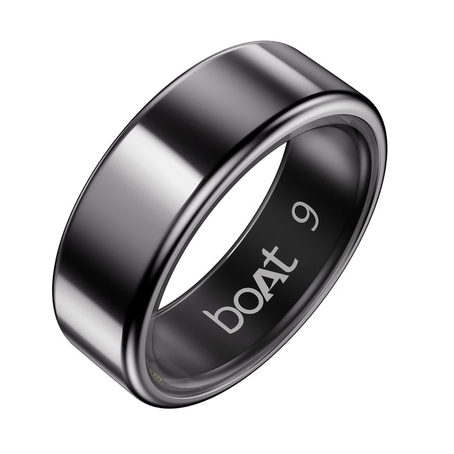 boAt New Launch SmartRing Active Plus, Auto Heart Rate, Sleep, SpO2, Stress & Skin Temperature Monitor, Stainless-Steel Build, Lightweight, 30-Days Battery, Magnetic Charging Case(9, Midnight Black) 