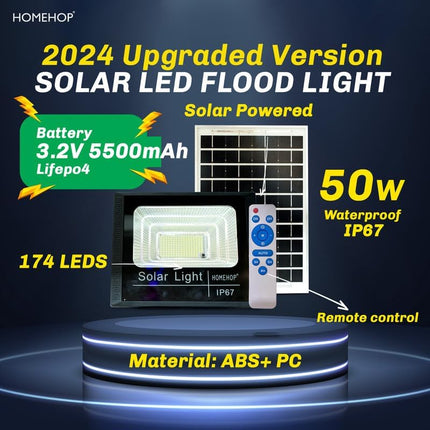 Homehop Solar Light Outdoor Home 50W Flood Led Waterproof Automatic Decorative Wall Mount Lamp for Home,Garden,Balcony Patio with Remote Control (ABS, 174 LED) 