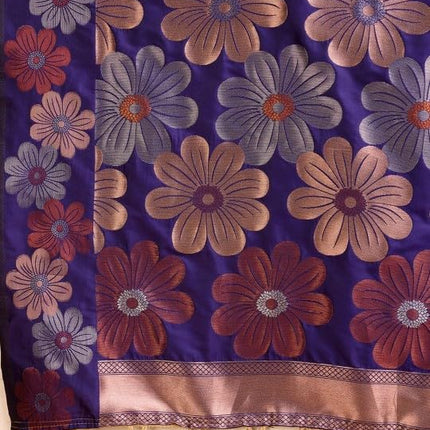 C J Enterprise Women's Banarasi Saree Pure Kanjivaram Silk Saree Soft Design Wear Pattu Sarees Latest Cotton With Blouse Piece Kanchipuram for Wedding sadi new ladies 2025 (Champa-51) (Navy Blue) 