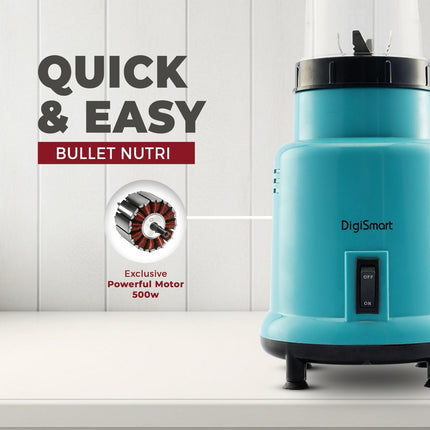 DIGISMART Nutri Mixer Grinder With 2 Jar | 500 Watt | Long Lasting Shock Proof Abs Body | Heavy Duty Motor Multi Purpose Blade Come With 1 Years Warranty (Blue) 