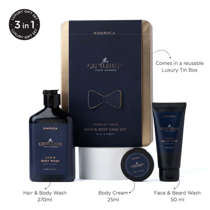 Kimirica Gift Set Gentleman treasure trove|Luxury Bath & Body Gift Set For Men's|Pack of 3 | Pampering Kit for Birthday ,Anniversary & All Special Occasions | Premium Gift Packaging 100% Vegan 