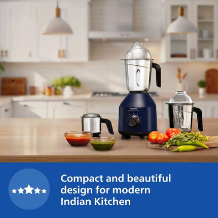 Philips HL7713/01,1000 W PowerPro Motor Mixer Grinder, 3 Jars (Azure Blue), Edged blade made of superior SS304 material, Quick cool ventilation for longer motor life 