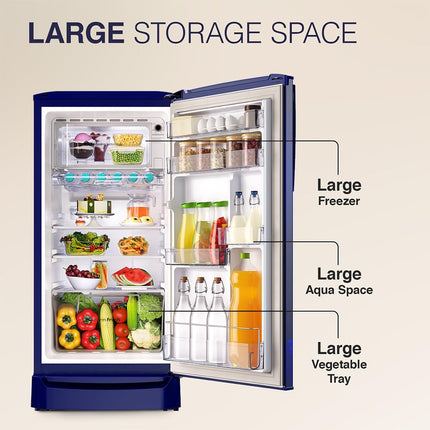 Godrej 183 L 3 Star | Farm Fresh Crisper Technology | Turbo Cooling Technology | Wide Shelf | Jumbo Vegetable Tray | Wired Shelves Direct Cool Single Door Refrigerator (RD R190C WRF NY BL, Navy Blue) 