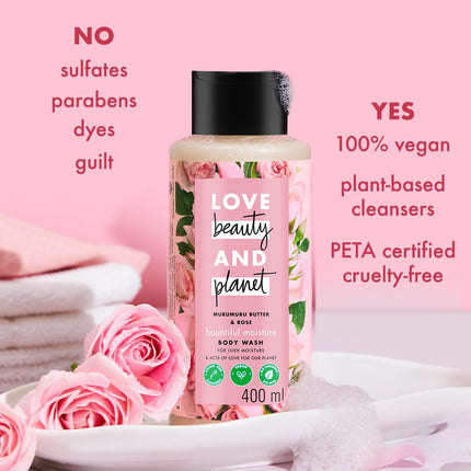 Love Beauty & Planet Murumuru Butter and Rose Moisturising Body Wash|Crème Shower Gel for Soft Skin,200ml 
