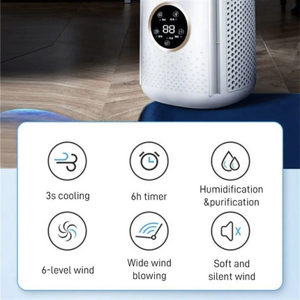 ZAPORA Mini Air Conditioner Air Cooler Leafless Electric Fan Portable Air Conditioner Silent Timer Cooling Fan Humidifier Purifier 