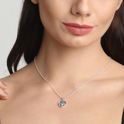 Clara 925 Sterling Silver Heart Pendant Chain Necklace | Rhodium Plated, Swiss Zirconia | Gift for Women and Girls 