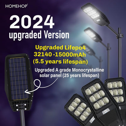 Homehop 100W Solar Street Light Outdoor with Motion Sensor, Security, Automatic,Wireless, Wall Lamp for Outdoor, Home & Garden with Remote Control (ABS, Cool White), 