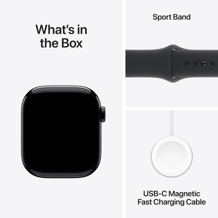 Apple Watch Series 10 [GPS 42 mm] Smartwatch with Jet Black Aluminium Case with Black Sport Band - S/M. Fitness Tracker, ECG App, Always-On Retina Display, Water Resistant 