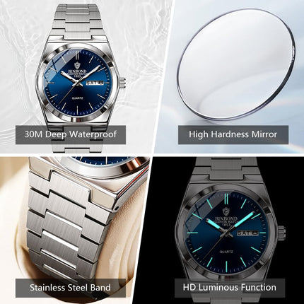 BINBOND Women's Watches Blue Dial with Date Stylish Dress Stainless Steel Analog Quartz Luxury Elegant Ladies Wrist Watch for Girls&Miss Waterproof Luminous 