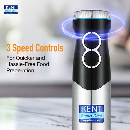 KENT SS Hand Blender 450W | Variable Speed Control | Turbo Switch For Fast Blending | Detachable Shaft For Easy Cleaning | Hot & Cold Blending | Low Noise Dc Motor - Stainless Steel, 450 Watts, Silver 