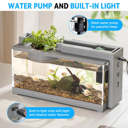 Qpets® Small Fish Tank for Betta Fish with LED Light & Air Pump | USB Powered Desktop Aquarium | Hydroponics Pot | Stylish Home Office Decor (31.5×13×16.5cm) 