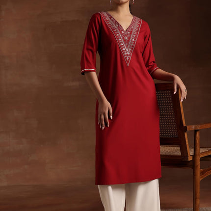 Libas Women's Viscose Rayon Yoke Design A-Line Kurta (29191OR Maroon 
