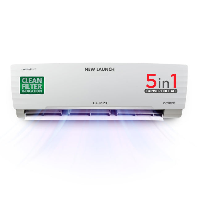Lloyd 1.5 Ton 5 Star Inverter Split AC (5 in 1 Convertible, Anti Corrosion Coating, Copper, PM 2.5 Filter, 2024 Model, White with Chrome Deco Strip, GLS18I5FWBEW) 