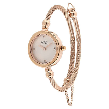 Titan Raga Quartz Analog White Dial Metal Strap Watch for Women-NS2586WM01 