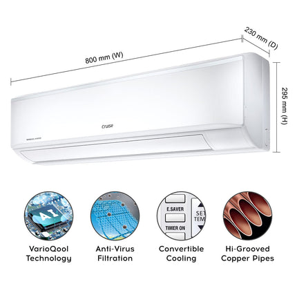 Cruise 1.5 Ton 3 Star Inverter Split AC with 7-Stage Air Filtration (100% Copper, Convertible 4-in-1, PM 2.5 Filter, CWCVBK-VQ1W173, White) 