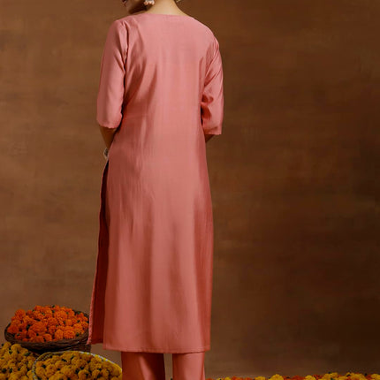 Libas Women's Silk Blend Kurta Sets (GS933_Peach_L) 