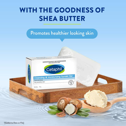 Cetaphil Cleansing and Moisturising Syndet Bar, Shea Butter,For Face & Body, Sensitive skin, 75g, Pack of 1 