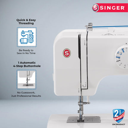 Singer 1409 Electric Sewing Machine -Built-in Stitches 9 and 22 stitch functions with 70wt Powerful motor & Feed dog with106 Teeth in 6 Rows (White) – Get Free Online Interactive Master Class 
