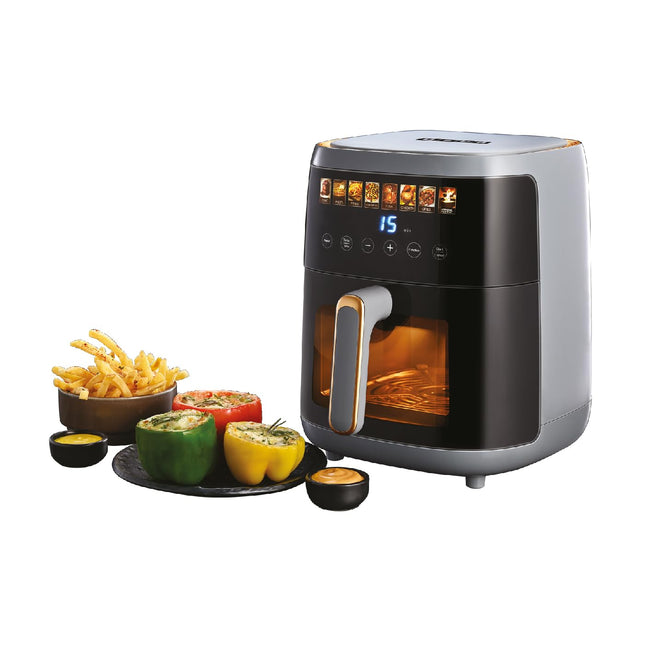 Usha iChef Smart Air Fryer 5L | 1500 Watt | 10 in 1 Functions | 8 Preset Menu | Turbo Air Circulation |360° View | Illuminated chamber | Oil Free Cooking | Digital display With Touch Panel (Blue) 