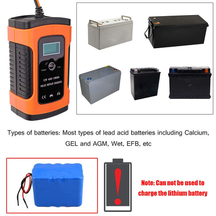 PESOMA Fully Automatic Car Battery Charger 5A 12V, Battery Charger for Car, Bike & Maintainer- EU Plug for Battery Including Calcium Batteries-LED with Flickering Tinted Glass Controller Pack of 1 