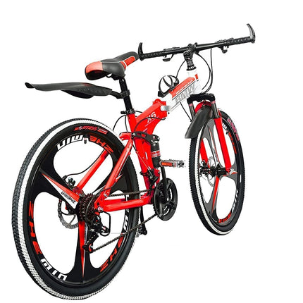 Amaze Kai Dual Suspension Bikes Latest Bmv Foldable Gear Cycle for Men with 21 Speed Gear 3 Spoke | Folding Mountain Bike with Double Disc Break & Mac Wheel, 26 Inch (red) 