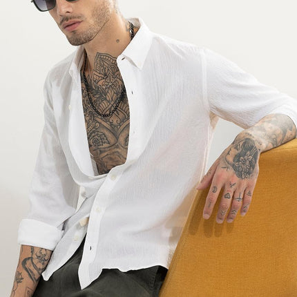 SNITCH Men's Casual Shirt | Slim Fit Full Sleeve Button-Down Collar Textured Pattern | Premium Cotton Blend & Woven Fabric for College & Casual Wear | White 