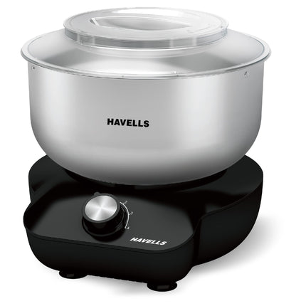 Havells Hygiene Grande Atta Kneader Dough Maker with 5L SS Bowl, Up to 1 KG Dough Maker, 4 Speed, Aluminium Dough Hook, Transparent Anti Splatter Lid with Lock, Hands Free Operation, 2 Yr Warranty 