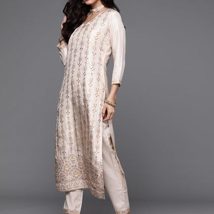 Libas Women's Silk Blend Kurta Sets (33338O_Beige 