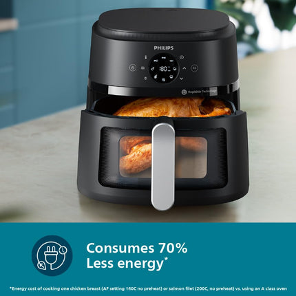 PHILIPS Air Fryer NA231/00 with touch panel, uses up to 90% less fat, 1700W, 6.2 Liter, with Rapid Air Technology (Black),Cooking window, Extra Large 
