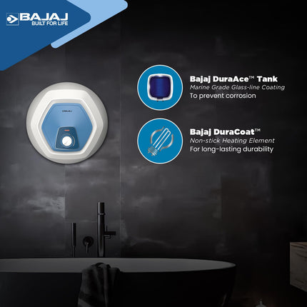 Bajaj Armour series Contempo 10L Storage Water Heater For Home|5 Star Rated Geyser For Bathroom|20% More Hot Water*|Thermostat Knob|Shock Resistant & Rust Proof|Child Safety Mode|4-Yr Warranty|White 