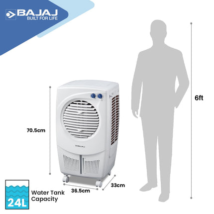Bajaj PX25 Torque Personal Air Cooler 24L For Home|Room|Anti-Bacterial Honeycomb Cooling Pad|16Ft Powerful Air Throw|High Speed|Inverter Compatible|3-Yr Product 2-Yr Pump 1-Yr Motor Warranty【White】 