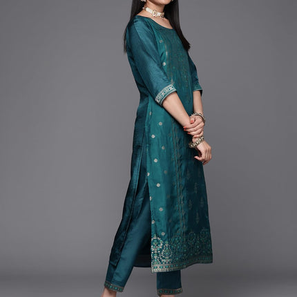 Libas Women's Silk Blend Kurta Sets (33343O_Teal 