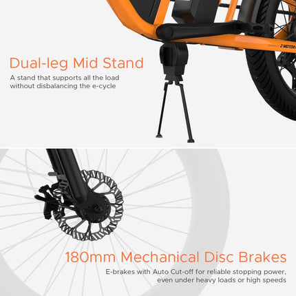 Xcape G1 Cargo Electric Cycle with Dual 48V 10.2Ah Removable Batteries | 250W Motor | Up to 100 km Range | Heavy-Duty Longtail Frame | Front Suspension | 90% Assembled | Powered by EMotorad (Orange) 