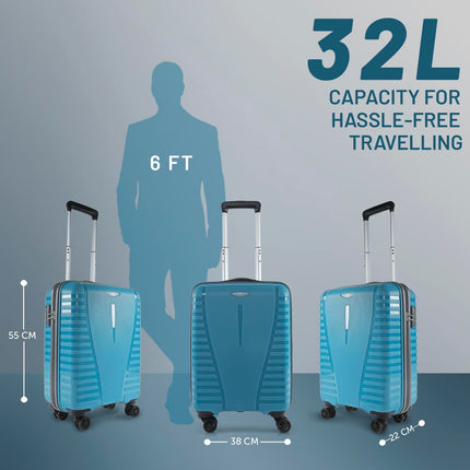 Aristocrat Airpro Cabin 55 Cm(Small) Polypropylene 360 Degree 8 Wheels Trolley Bag for Travel Hard Case Luggage, Lightweight with Combination Lock & Robust Trolley with 7 Yrs Warranty (Teal Blue) 