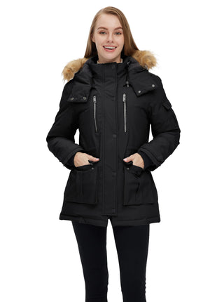 Wantdo Womens Quilted Puffer Coat Thick Parka With Removable Hood Black XL