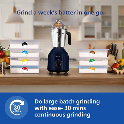 Philips HL7713/01,1000 W PowerPro Motor Mixer Grinder, 3 Jars (Azure Blue), Edged blade made of superior SS304 material, Quick cool ventilation for longer motor life 