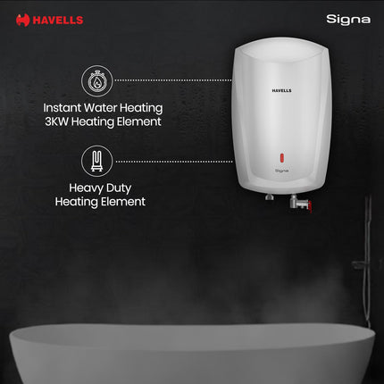 Havells Signa 5 Litre Instant Water Heater(Geyser)| Twin LED Indicator| Rust and Shock Proof Body| ISI Marked| Fire Retardant Power Cord| Warranty: 5 year on inner tank & 2 year comprehensive (White) 
