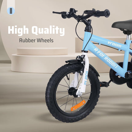 R for Rabbit Vroom Bicycle for Kids Cycle for 3 to 5 Years Boys & Girls 14T Inches | Training Wheels| 90% Installed (Lake Blue) 